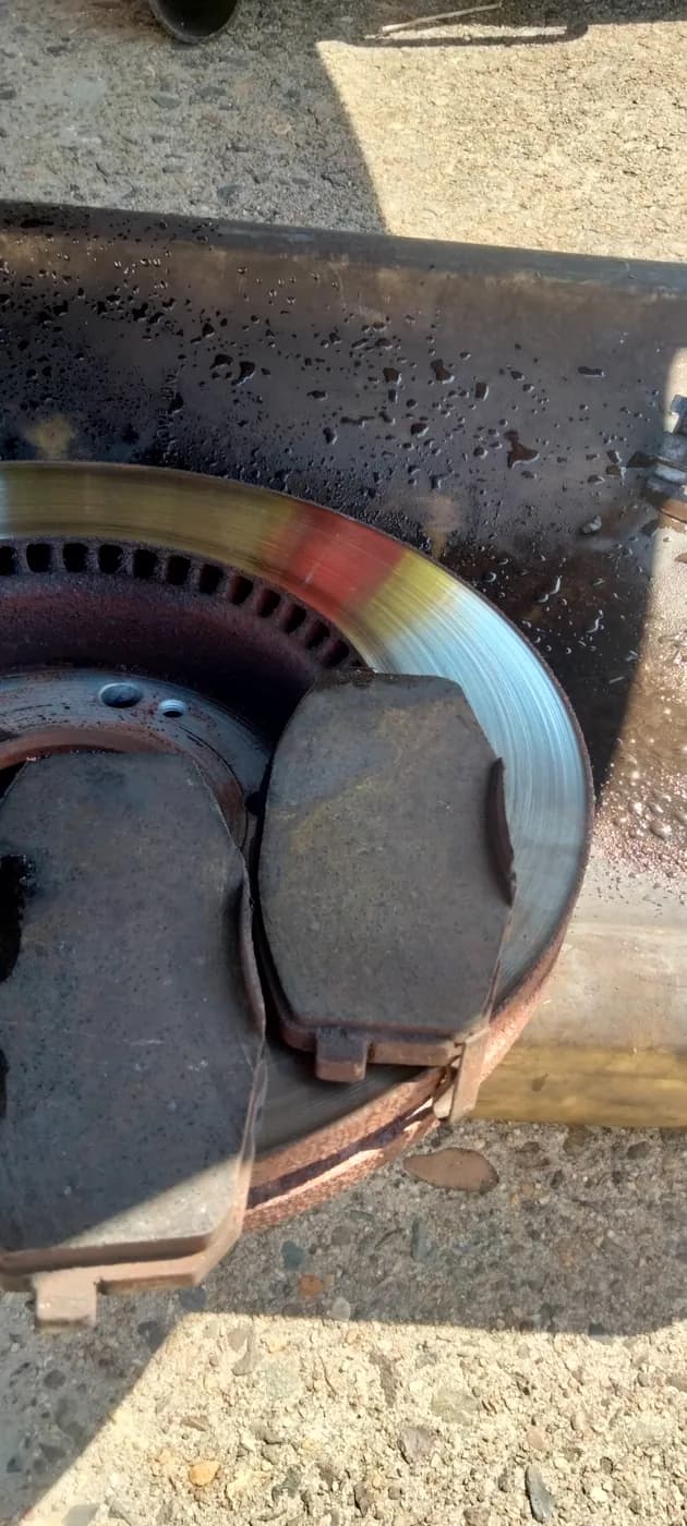 Brake rotor showing heat discolouration