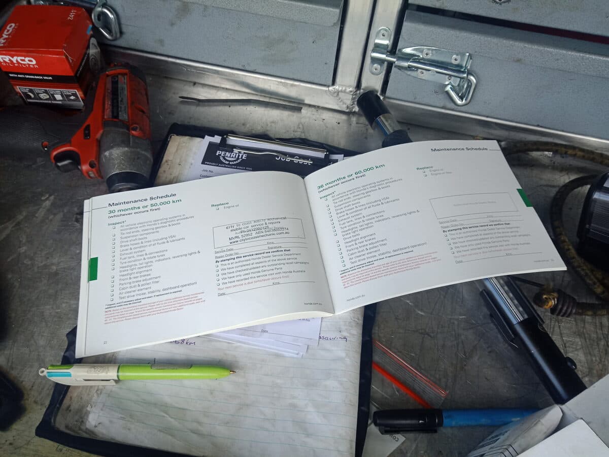 Logbook service stamp by City to Coast Mobile Mechanical