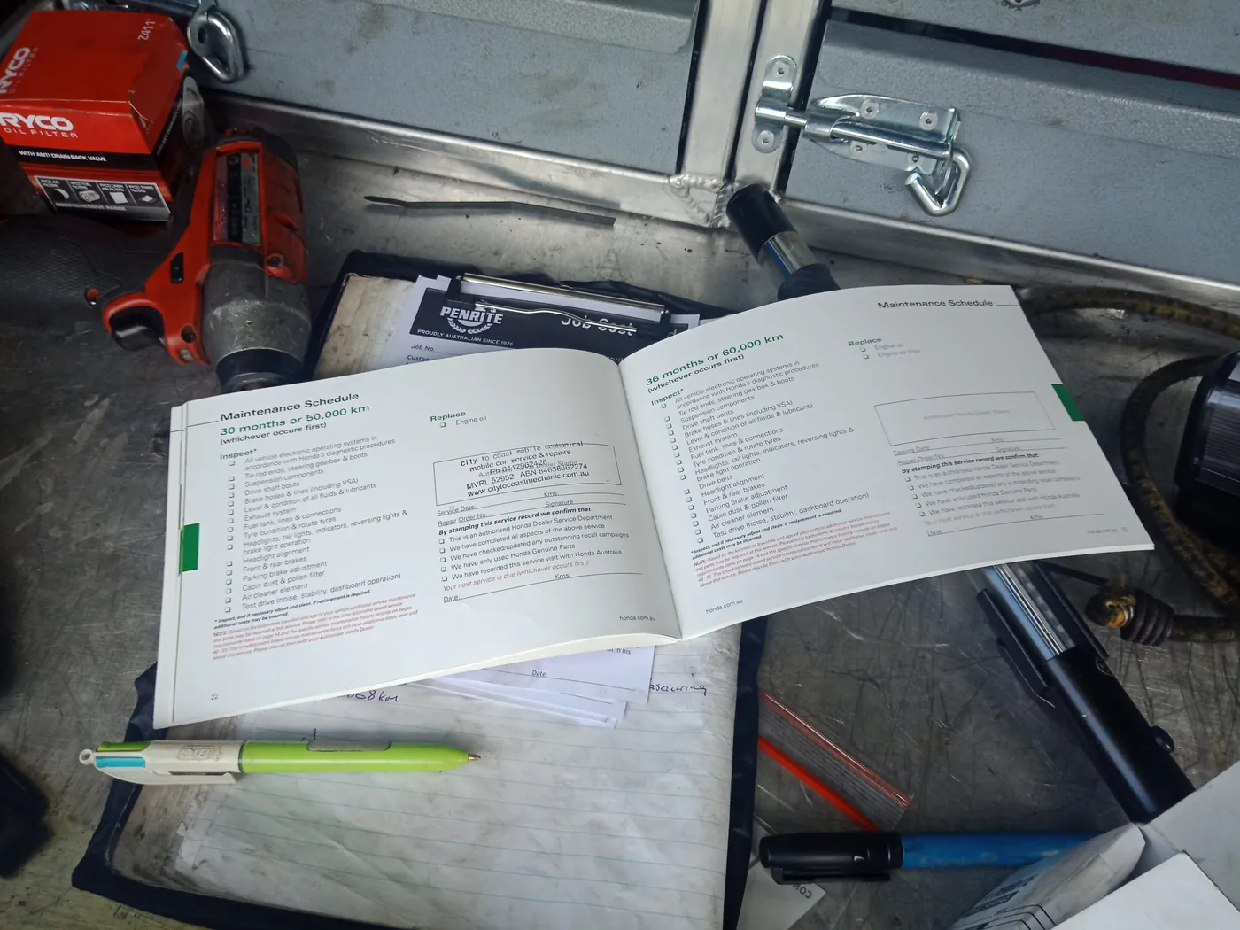 Logbook service stamp by City to Coast Mobile Mechanical